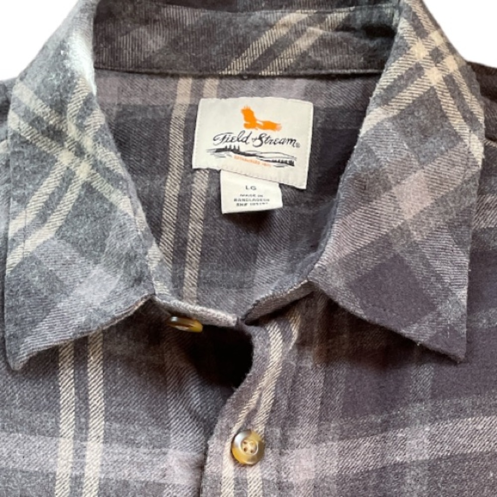 Field and stream men’s flannel button down shirt plaid grey & blue size large